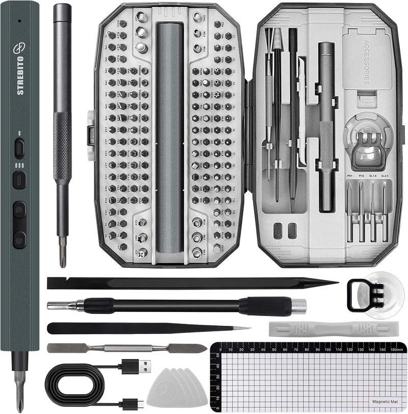 STREBITO Mini Electric Screwdriver, 155 in 1 Electric Precision Screwdriver Set with 140 S2 Magnetic Bits, Max 5 N.m, 650mAh Battery, Small Power Screwdriver Electronic Repair Tool Kit for Computer RC - Image 1